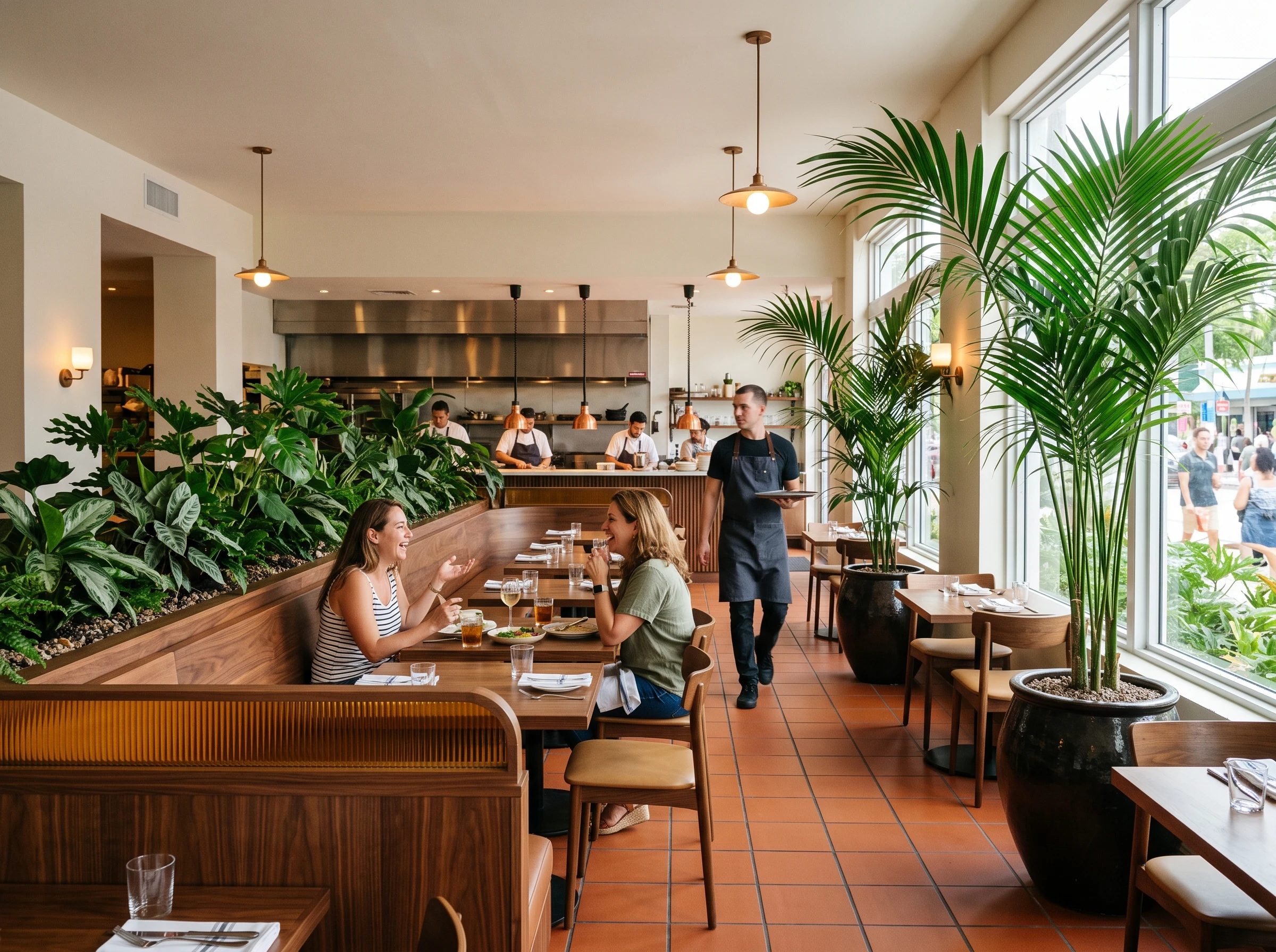 Restaurante · Una mesa entre plantas